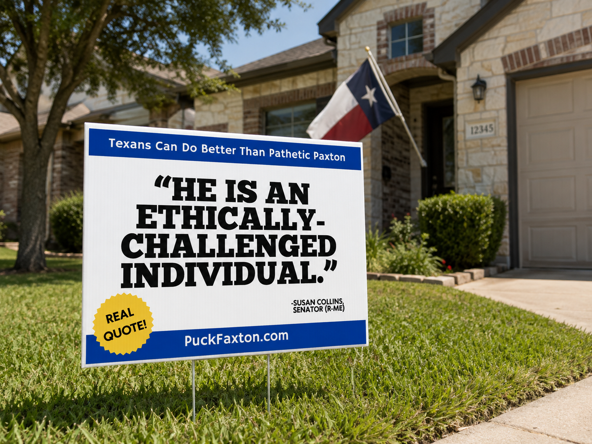 "Puck Faxton" Yard Sign - "Ethically Challenged"